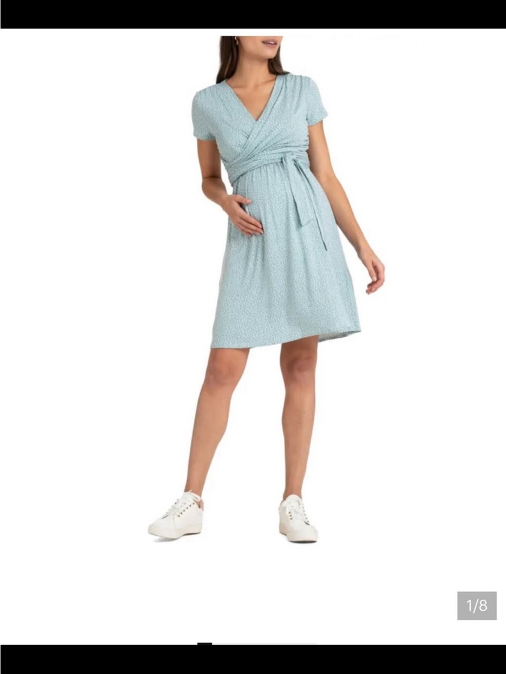 Seraphine Pale Blue Wrap Maternity and Nursing Dress with Tie Waist